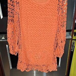 Chic Orange Lace Blouse for Women